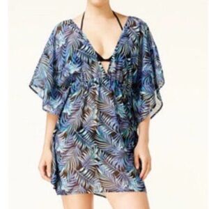 Miken Swim Black and Blue Leaf Print Cover-Up